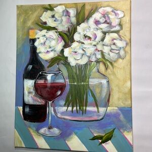 Original Artwork Hand Painted Floral Still Life, Wine Lovers  Art